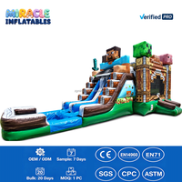 Château gonflable commercial avec toboggan aquatique double piste, piscine à jets d'eau, structure de saut en PVC pour la location événementielle
