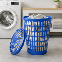 Panier à linge en plastique avec couvercle, design ajouré, bac de rangement pour vêtements sales pour usage quotidien