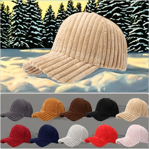 Gorra de béisbol de pana cálida personalizada con estampado por transferencia térmica, ajustable, gruesa, común, de 6 paneles, unisex, en blanco, para otoño e invierno - Product Image 2