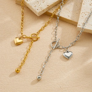 European American Trend Minimalist Irregular Chain Ot Buckle Heart Pendant Stainless Steel Punk Necklace - Product Image 3