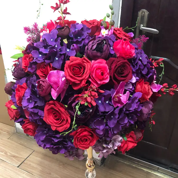 GIGA-centro de mesa de flores de seda púrpura, Bola de plástico, rosa, 65cm, personalizado, gran oferta