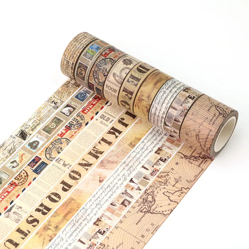 Washi Set Selotip Washi Pesanan Khusus, Stempel Pita Washi Antik Cetak