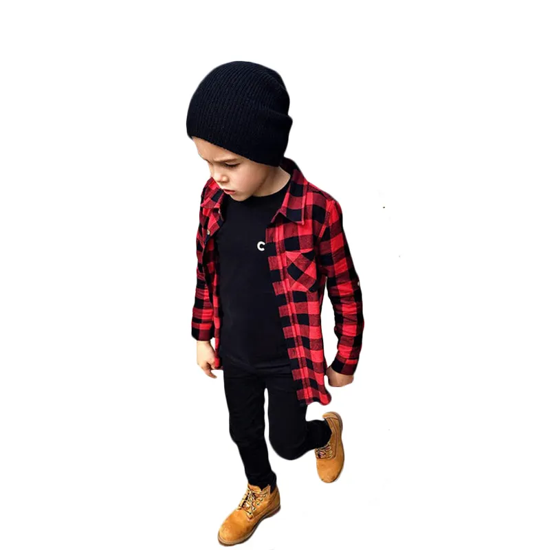 Kids Street wear boys long sleeve plaid shirts Casual girls Checked Outfits Tops