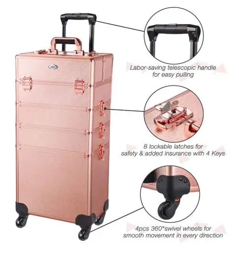 Valise chariot de maquillage professionnelle, valise à roulettes pour professionnels, cosmétique, pour coiffeur, 9 couleurs