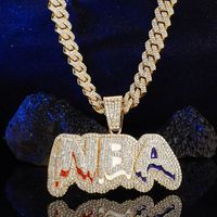 Collier Pendentif Lettre Iced Out pour Hommes et Femmes, en Alliage Émaillé avec Diamants, Chaîne Cubaine, Bijoux Hip-Hop Tendance pour Rappeurs, Vente en Gros