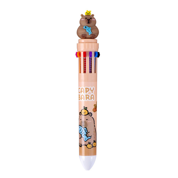 Lot De 4 Stylos Multicolores 10 En 1 - Stylo Capybara Rétractable 0,7 Mm, 10 Couleurs - Pour Enfants, étudiants, Bureau - Cadeau Fun Et Pratique