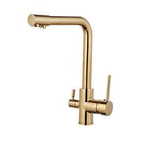In ottone Deck Mounted <span class=keywords><strong>Oro</strong></span> 3 Vie Kitchen Sink Faucet Mixer Dual Maniglia Dorata Sano Bere Cucina Rubinetti Acqua GF1501 - Product Image 5