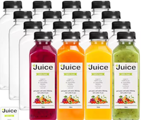 Bouteilles de boisson en plastique carrées personnalisées avec logo, 16 oz, vides, 500 ml, avec bouchon noir pour thé, soda