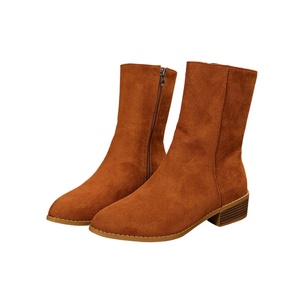 Botas de Moda Europeas y Americanas 2025, Botas de Tacón Grueso con Cremallera Lateral de <span class=keywords><strong>Ante</strong></span>, Talla Grande para <span class=keywords><strong>Mujer</strong></span> - Product Image 1