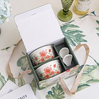 Vaisselle en céramique florale coffret cadeau bol jetable cuillère souvenir pour événements transfrontaliers petit bol en gros