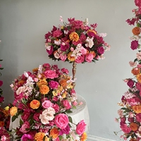Fournitures de décoration d'événement 80 cm Boule de fleurs Bouquet de fleurs d'allée Arrangement de fleurs roses et orange Centre de table de mariage
