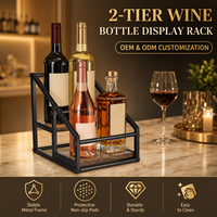 Présentoir à Sirop de Café Minghou, Étagère de Rangement pour Bouteilles d'Alcool, Support à Vin à 2 Niveaux pour 4 Bouteilles, Idéal pour Bar à Café et Cuisine