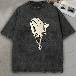 Camisetas con estampado de contorno de cesta desgastada de gran tamaño para hombres de EE. UU. 100% algodón lavado con ácido negro secado rápido transpirable ajuste suelto - Product Image 1