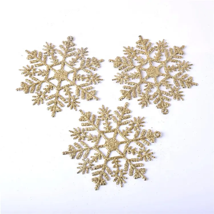 3pcs set 10cm plastic gold silver red glitter snowflake christmas tree ornament