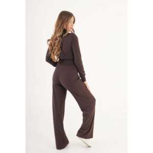 Cárdigan Corto con Cierre y Detalles Acanalados para Mujer, Color Café, Venta al Por Mayor - Product Image 3