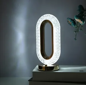 Lampe de bureau en cristal LED rechargeable 3 couleurs à intensité variable Veilleuse d'intérieur romantique