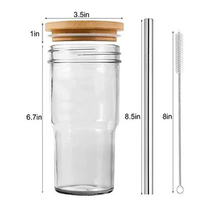 DD1099 Reusable Glass Bubble Tea Cup Smoothie Tumbler <strong>Milkshake</strong> Wide Mouth Mason Jar Drinking Glasses with Bamboo Lids <strong>Straws</strong> - Product Image 6
