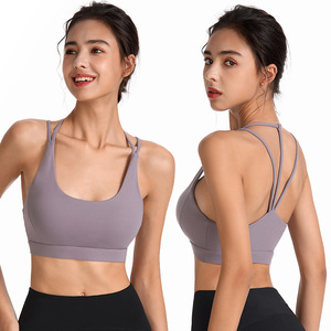 Sujetador con espalda descubierta y tirantes finos dobles asimétricos de Color personalizado Sujetador deportivo <span class=keywords><strong>Gitl</strong></span> con espalda cruzada Sujetador de yoga sólido a prueba de golpes sin costuras para mujer - Product Image 1