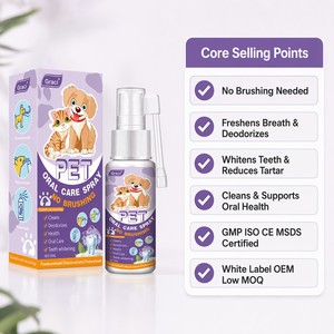 Spray de Cuidado Bucal para Mascotas Graci, Sin Cepillado, Limpieza de Dientes para <span class=keywords><strong>Perros</strong></span> y Gatos, <span class=keywords><strong>Aliento</strong></span> Fresco, Eliminación de Sarro, Blanqueamiento Dental, 30 ml, OEM, Venta al por Mayor - Product Image 2