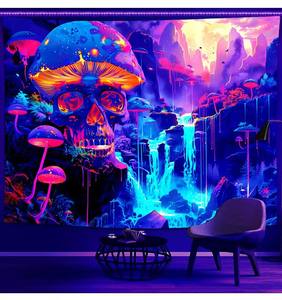 Tapisserie murale imprimée en noir, design personnalisé, <span class=keywords><strong>psychédélique</strong></span>, néon, réactive aux <span class=keywords><strong>UV</strong></span>, 100% polyester - Product Image 5