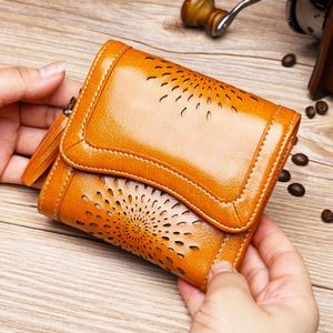 Portefeuille court vintage pour femme en cuir huilé, porte-monnaie zippé, porte-cartes, accessoire transfrontalier très vendu - Product Image 3