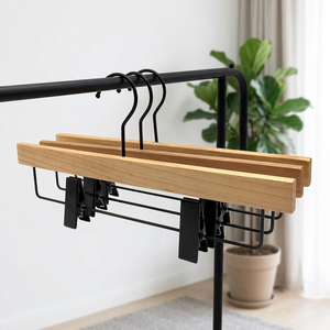 Natural <b>wood</b> Black Stainless steel clip hangers High Quality Modern minimalist wardrobe hangers Custom wooden hangers with logo - Product Image 4