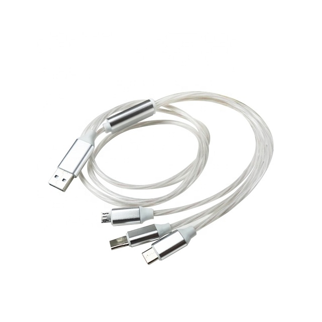 Factory 3 in 1 USB Charging Cable with a Male to Type C Micro Type-C Flowing Glowing Data Fast Charge for Mobile Phone Charger