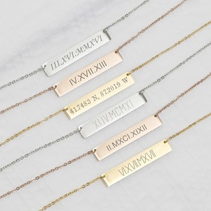 Dropshipping in acciaio inossidabile personalizzato placcato <span class=keywords><strong>oro</strong></span> 18K targhetta nome inciso Logo Bar <span class=keywords><strong>collana</strong></span> - Product Image 4