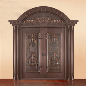 Portes d'entrée principales cintrées de luxe pour villa, portes d'entrée doubles en métal personnalisées, sécurité, cuivre - Product Image 1