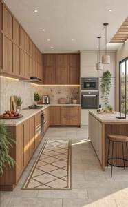 Armoires de <span class=keywords><strong>cuisine</strong></span> contemporaines en bois grainé sur mesure, <span class=keywords><strong>cuisine</strong></span> moderne en placage de noyer à panneaux plats avec îlot central pour la rénovation de la maison - Product Image 2
