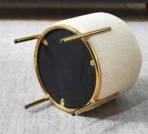 Salon nordique tabouret d'assise en velours teddy pouf de dressing avec pied en métal doré - Product Image 3