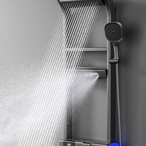 Juego de Ducha Rectangular con Cabezal de Ducha Tipo Lluvia, Pantalla Digital, Repisa, Revestimiento Anticorrosión al Vacío, Modelo 832 - Product Image 1