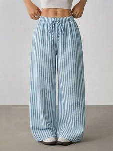<span class=keywords><strong>Pantalones</strong></span> <span class=keywords><strong>de</strong></span> <span class=keywords><strong>Mujer</strong></span> Estilo Casual <span class=keywords><strong>de</strong></span> Verano, Cintura Elástica con Cordón, Relajados, Versátiles, con Rayas Anchas - Product Image 3