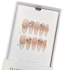 Uñas Postizas Hechas a Mano de Lujo <span class=keywords><strong>con</strong></span> Diseño de Mariposa y <span class=keywords><strong>Manicura</strong></span> <span class=keywords><strong>Francesa</strong></span> <span class=keywords><strong>con</strong></span> Circonitas y Diamantes Rosas Súper <span class=keywords><strong>Brillantes</strong></span> - Product Image 6