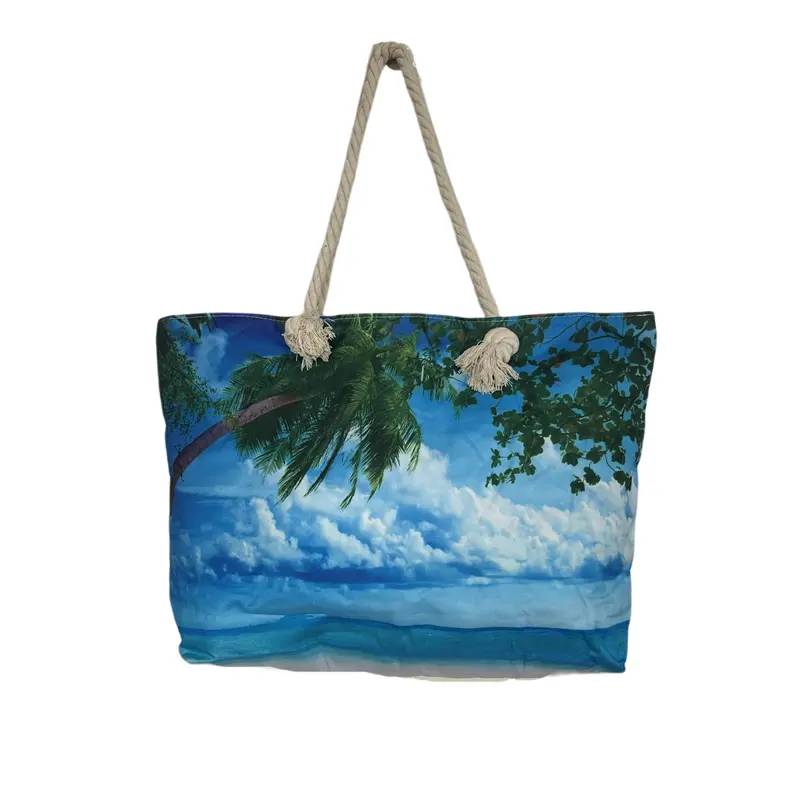 Borsa da spiaggia riutilizzabile in tela con motivo a cielo blu e mare alla moda borsa da spiaggia