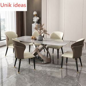 Sang Trọng Ý Da Bàn Ăn Tối Và 6 Ghế Hiện Đại Đá Cẩm Thạch Đá Phòng Ăn Bộ Bàn - Product Image 4