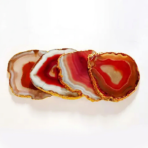 Red Agate Handmade Eco-Friendly <b>Coaster</b> <b>Gold</b> Electroplated Gemstone Natural Stone Plate for Gift and Home Decor - Product Image 1