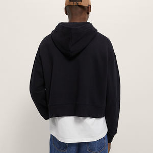 HG331 Custom Printed Solid <b>Men's</b> Open Neck <b>Crop</b> <b>Top</b> Hoodie 100% Cotton Summer Oversized Breathable Eco-Friendly Knitted OEM - Product Image 3