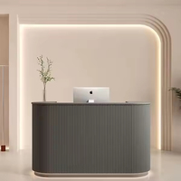 Comptoir de réception carré pour salon de beauté, en MDF blanc, avec rétroéclairage LED, logo gravé sur mesure, durable, écologique, contemporain