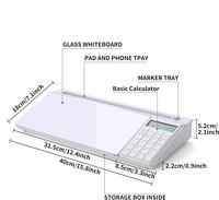 Tableau en verre avec calculatrice, tableau blanc effaçable à sec pour bureau, tableau numérique, organisateur de bureau