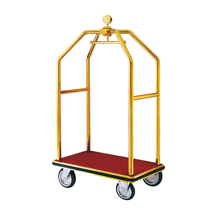 Chariot à bagages pour hôtel Or décoratif en acier inoxydable chariot à bagages d'hôtel antique bellman chariot à bagages à vendre