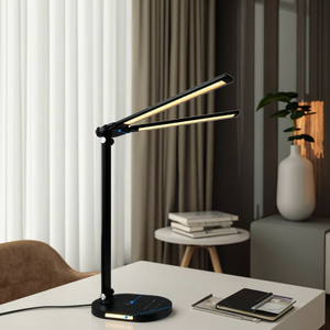 Hiện đại phong cách LED bàn đèn 5 chế độ màu 5 mức độ sáng nhôm ABS cơ thể kim loại bóng râm E14 bóng đèn cơ sở cho đọc sách DC - Product Image 5