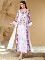2025 modeste motif floral strass Abaya Robe femmes Design chic Maxi Robe manches longues Anti-rides traditionnel musulman