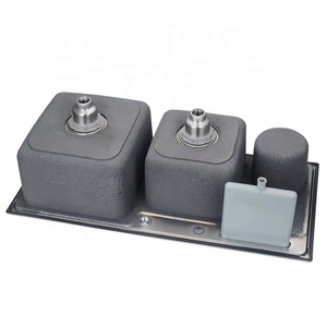 Évier de cuisine moderne en acier inoxydable argenté carré à deux trous avec égouttoir, double bac brossé de 0,8 mm avec poubelle et porte-couteaux - Product Image 5