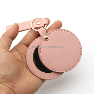 Portable Pedant PU <strong>Leather</strong> Custom Cosmetic <strong>Mirror</strong> Make up Custom Debossed logo - Product Image 4