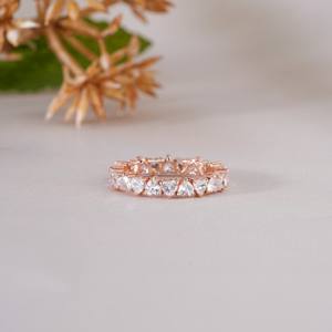 Anillo de Eternidad con Diamantes de Corte Redondo en Oro Rosa para Mujer, Elegante para Boda, Aniversario, Compromiso, Uso Diario, Joyería Fina, Regalo - Product Image 1