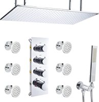 Ensemble de robinet de douche en laiton chromé poli 20x40 avec mélangeur thermostatique à 3 voies, motifs de pulvérisation pluie et massage, jet complet pour le corps