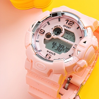 Montre de sport numérique rose pour étudiants et enfants, montre-bracelet électronique avec bracelet en silicone, affichage lumineux