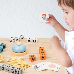 Jeu de combat <span class=keywords><strong>d</strong></span>'association des lettres de l'alphabet ABC pour la maternelle, blocs en bois, jeu <span class=keywords><strong>d</strong></span>'<span class=keywords><strong>orthographe</strong></span> avec cartes flash éducatives de mots fréquents - Product Image 4