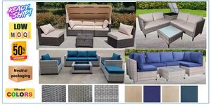 طقم أثاث حدائق خارجي جاهز للشحن مكون من 7 قطع من الراتان الصناعي يشمل أريكة وكراسي - Product Image 4